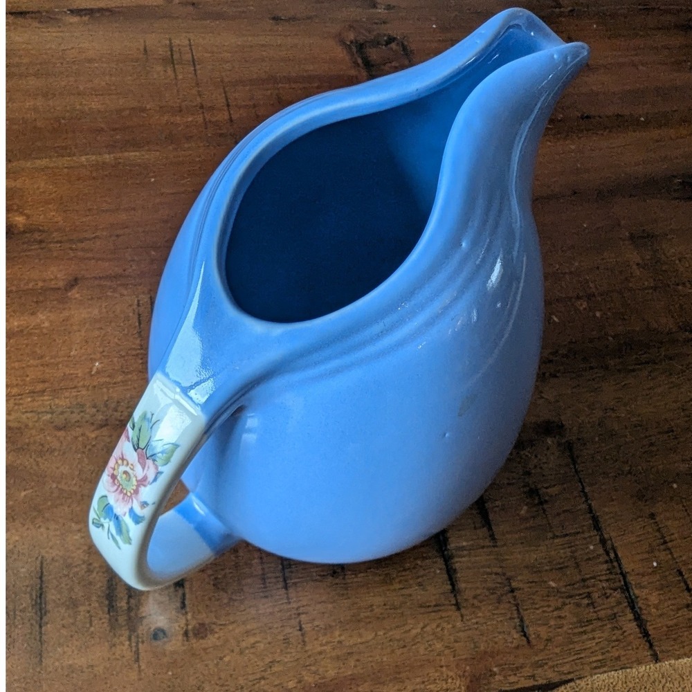 Vtg Hall's China Rose Parade Blue Pitcher Creamer 1259 Floral Handle MCM USA